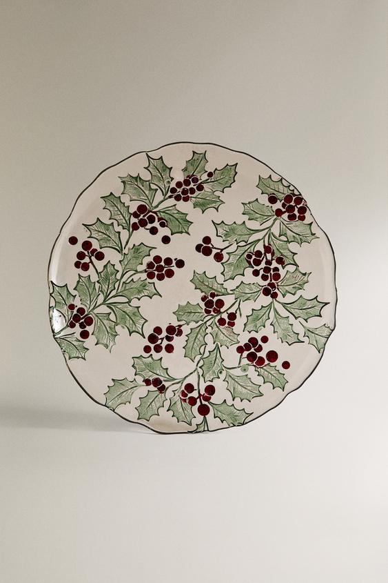 CHRISTMAS HOLLY GLASS SERVICE PLATE - Green | ZARA United States