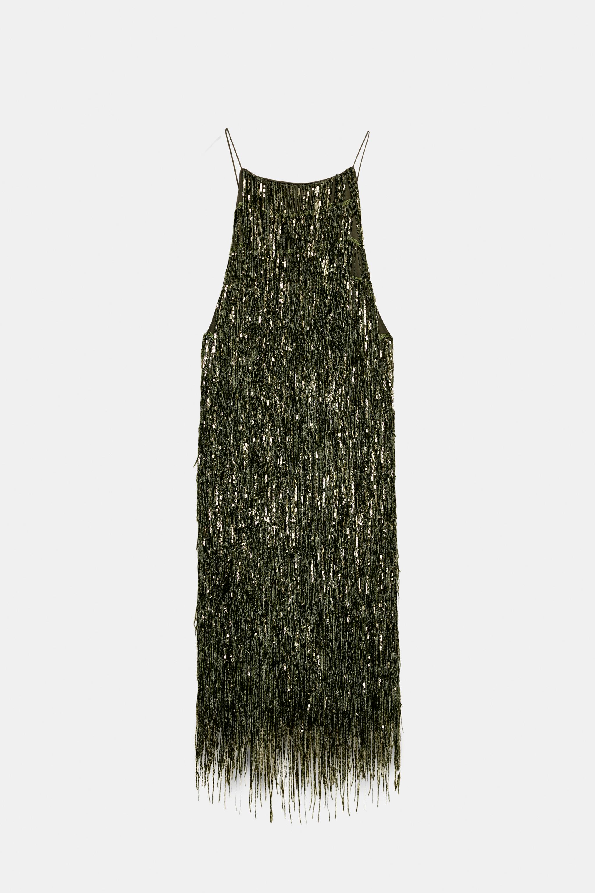 ZW COLLECTION FRINGED SEQUIN DRESS - Green | ZARA United States