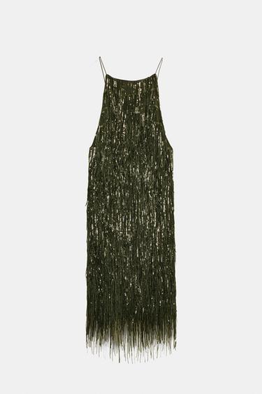 ZW COLLECTION SEQUINNED FRINGED DRESS - Green by Zara - Image 4