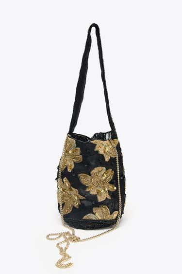 FLORAL EMBROIDERY BUCKET BAG - Black by Zara - Image 2