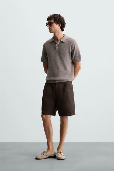 POLO MALHA ESTRUTURA CONTRASTE - Marrom da Zara - Imagem 0
