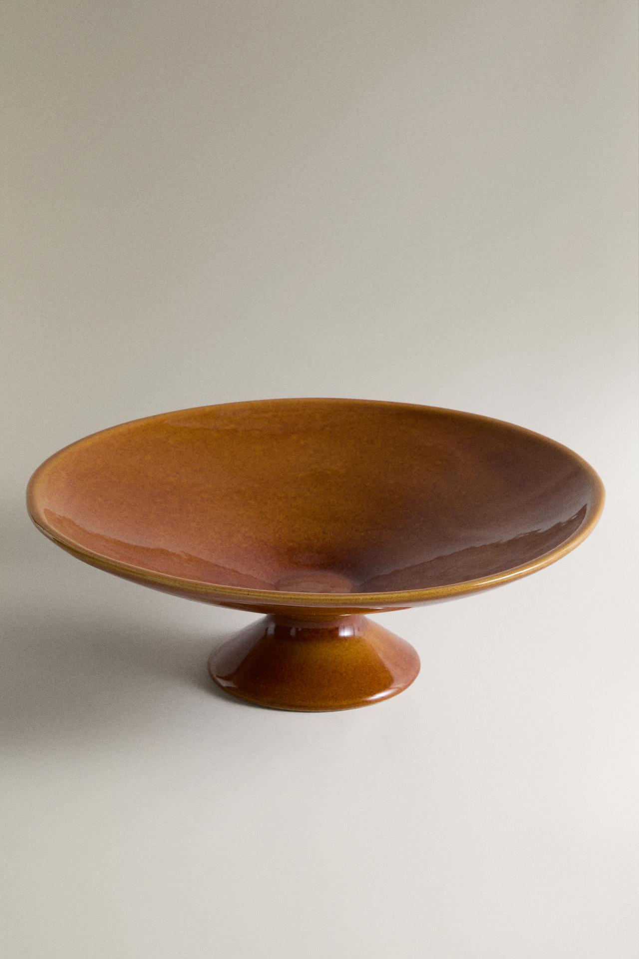 BROWN CERAMIC DECORATIVE BOWL — Brown