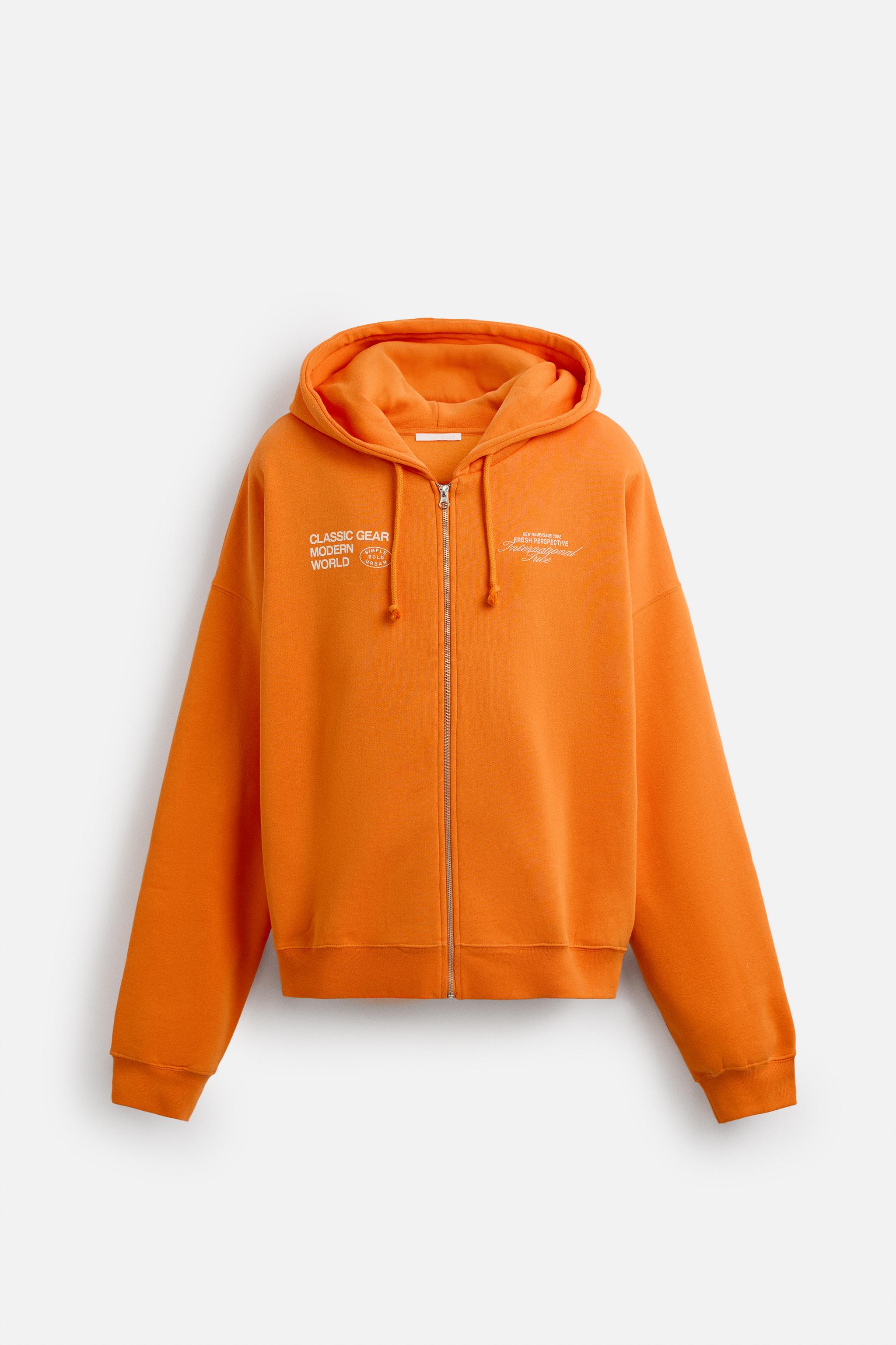 TEXT ZIP-UP HOODIE - Orange | ZARA United States
