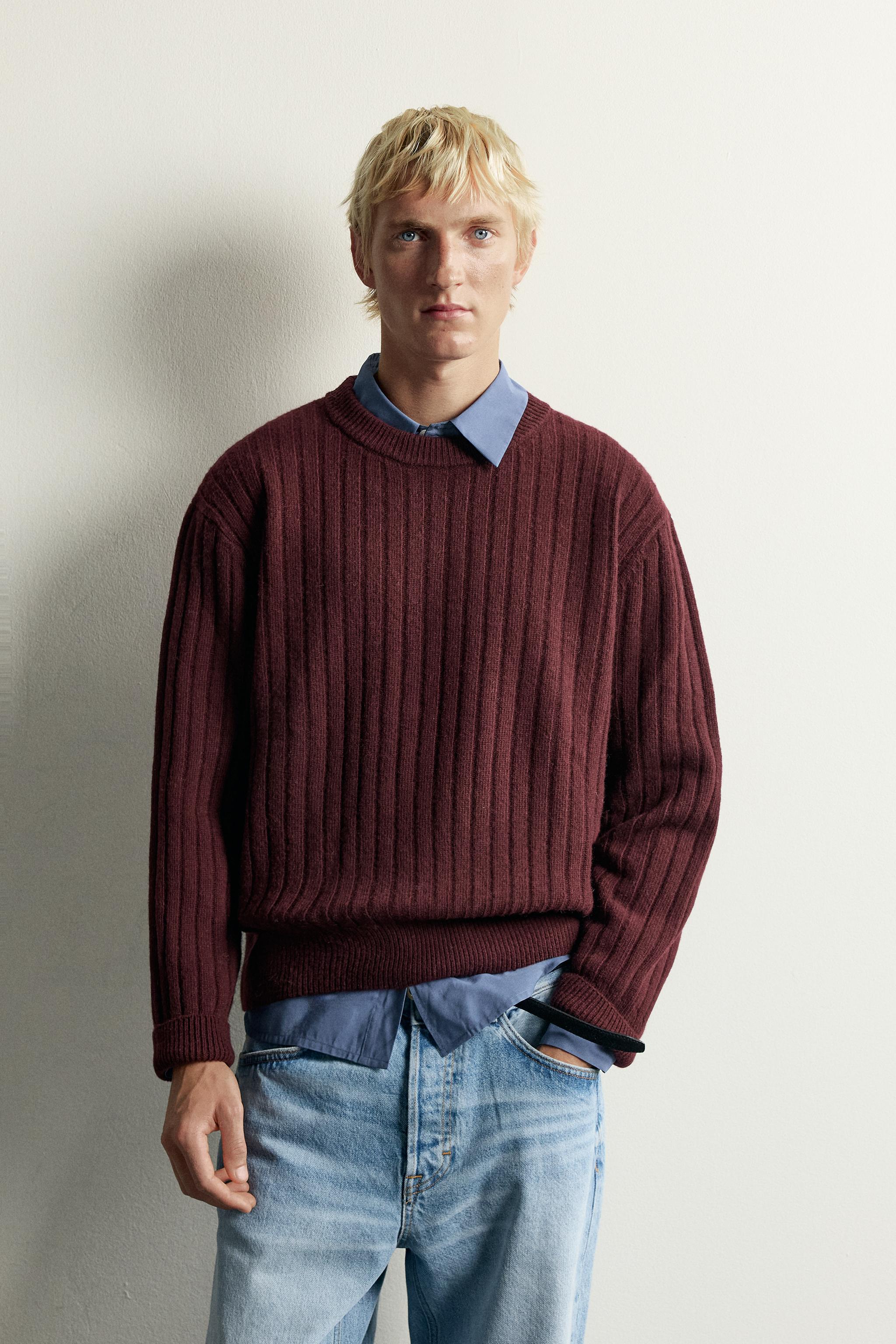 100% WOOL RIBBED SWEATER