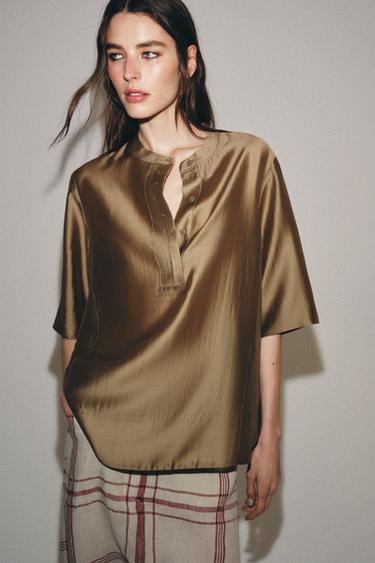САТЕНЕНА СВОБОДНА БЛУЗА ZW COLLECTION - Светлокафяв от Zara
