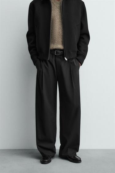 プリーツ入りコットンビスコースパンツブラックZaraのプリーツ入りコットンビスコースパンツ - ブラック