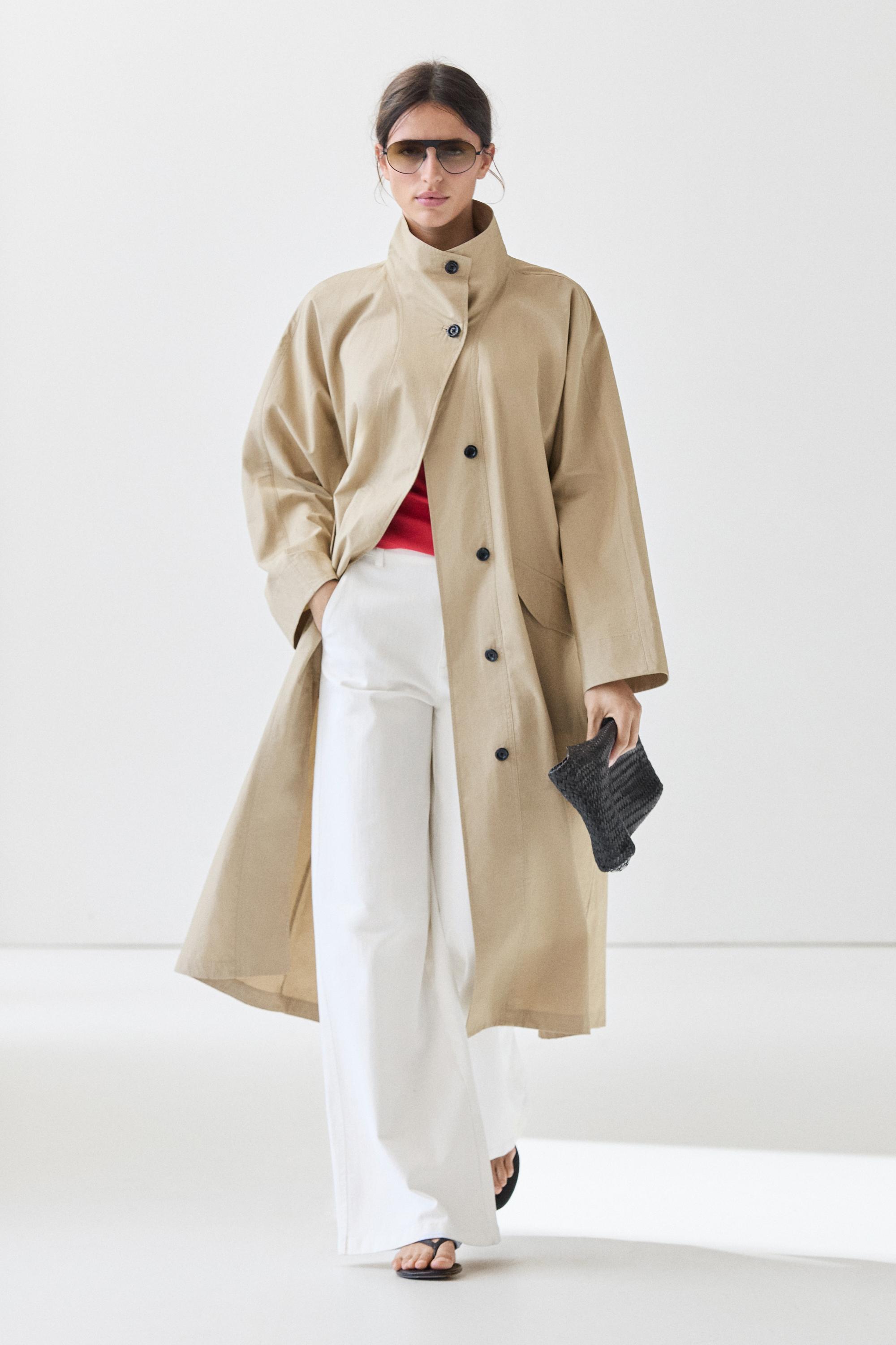 ジャケット・アウター Mirage Tippet Long Coat 100% Cotton High-Neck Trench Coat - Light beige | ZARA Canada