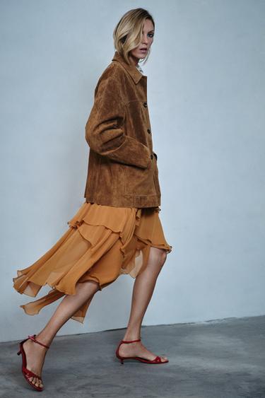 ZW COLLECTION ASYMMETRIC RUFFLE MIDI SKIRT - Orange by Zara