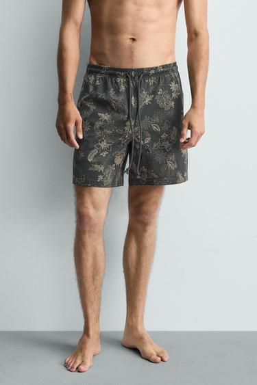MAILLOT DE BAIN LONG À IMPRIMÉ FLORAL - Gris de Zara - Image 2