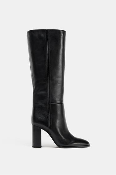 BOTA ALTA TACÓN PEL - Negro de Zara