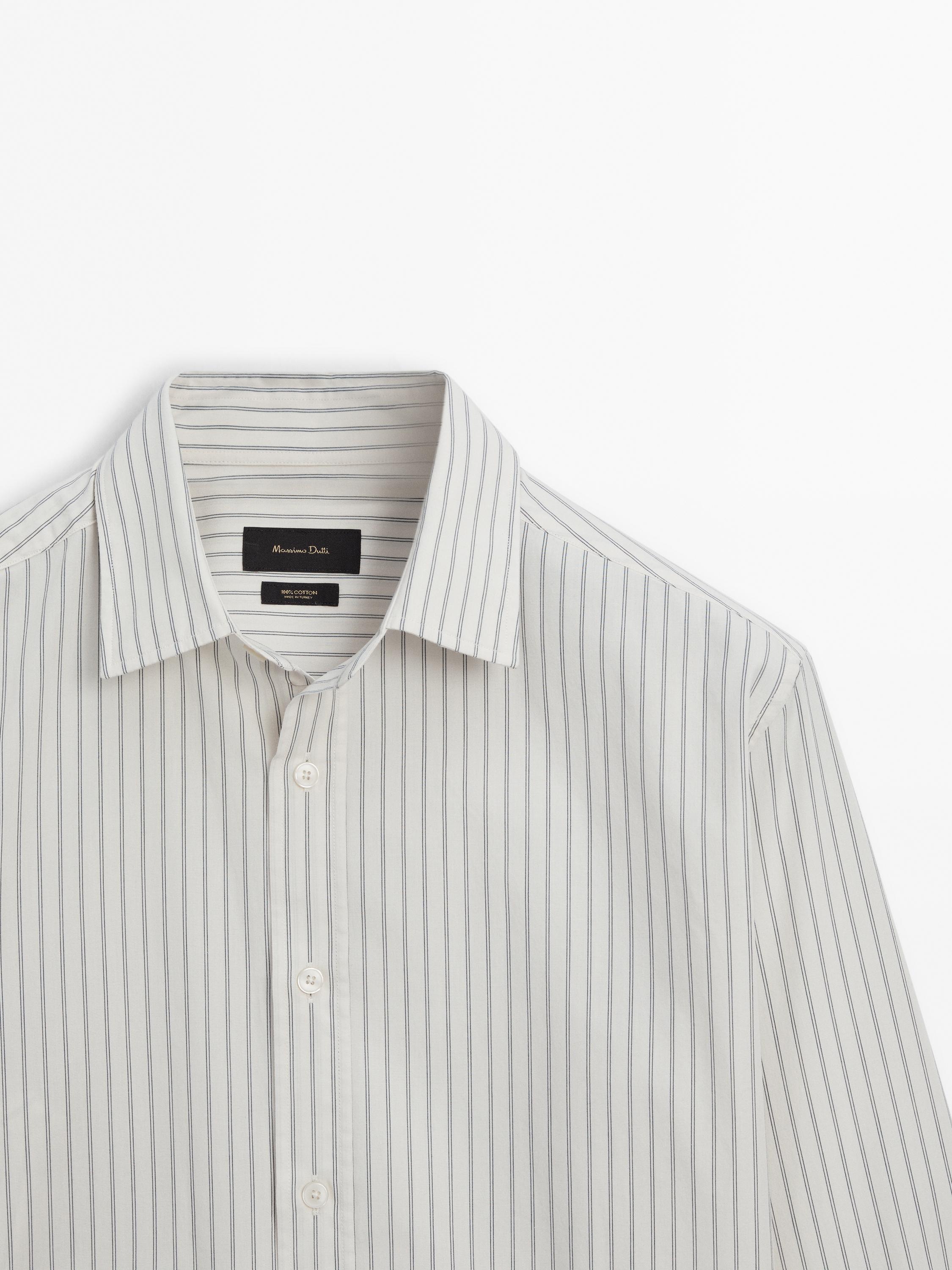 Relaxed-fit striped cotton shirt · Ivory · Shirts