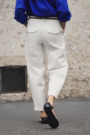 CHINO TROUSERS WITH BRAIDED BELT - Ecru by Zara - Image 3