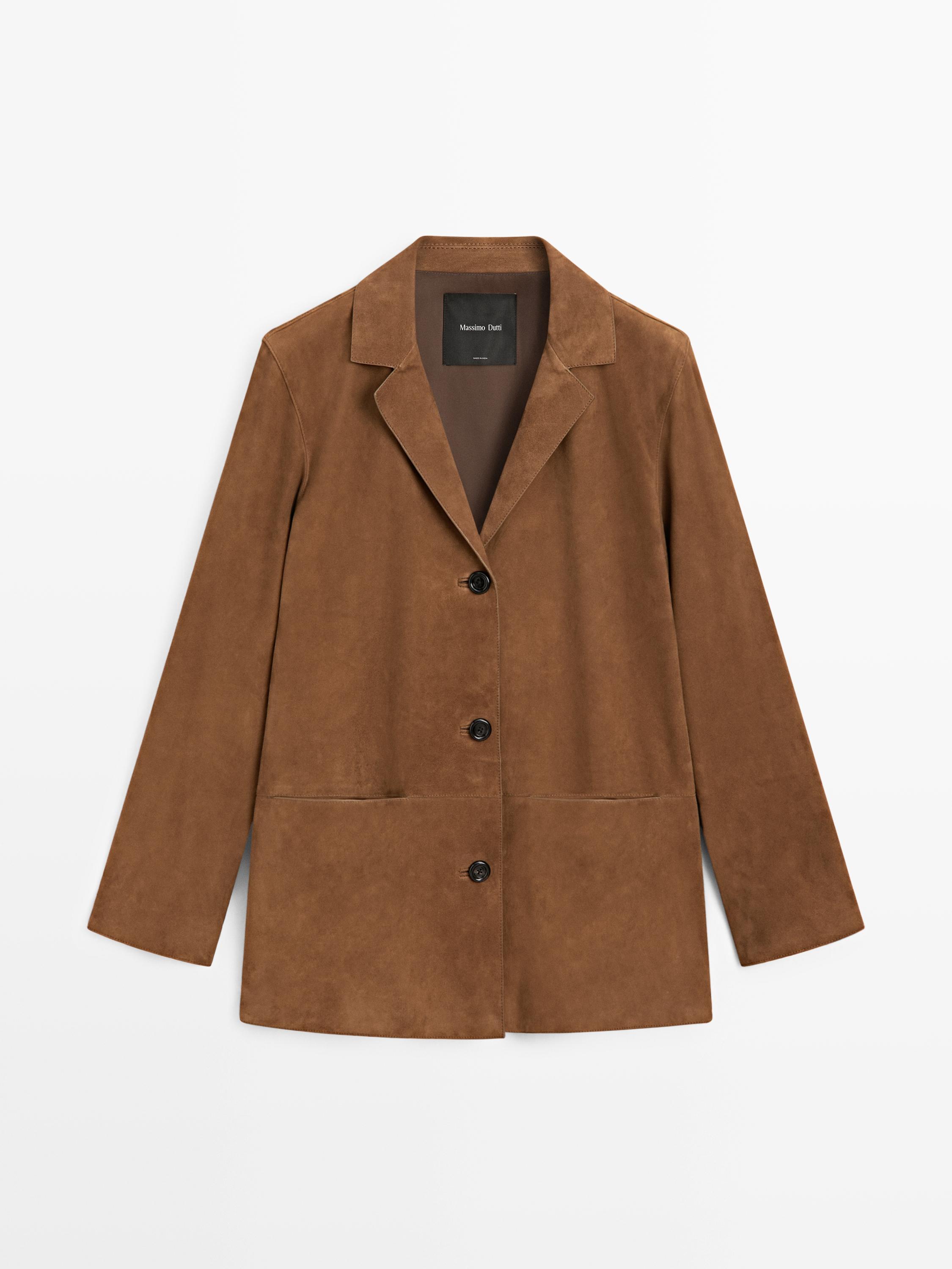 Blazer col à revers 100% cuir finition daim