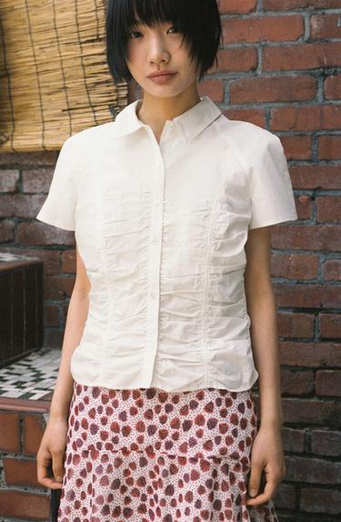 GATHERED POPLIN SHIRT - Ecru by Zara