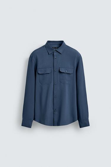 CHEMISE FLUIDE À POCHES - Bleu de Zara