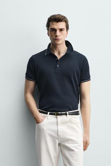 RIBBED REGULAR FIT POLO - Navy blue by Zara