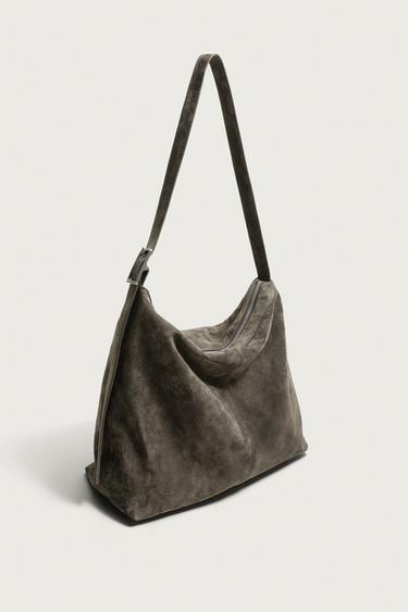 LEATHER SHOULDER BAG — Gray 2
