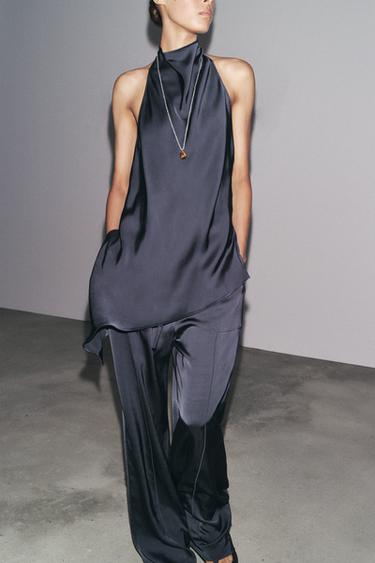 ZW COLLECTION SATIN HALTER TOP - Petrol blue by Zara - Image 4