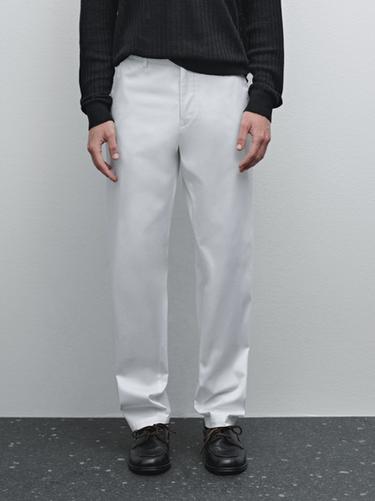 Zara Cotton blend slim fit trousers - Oyster-white