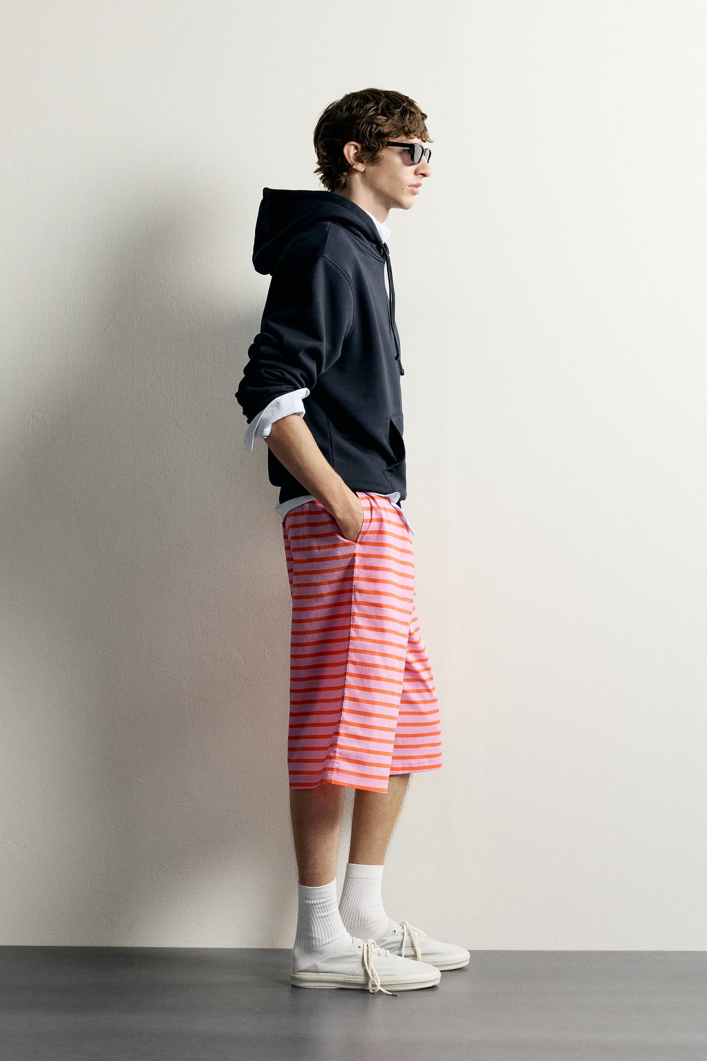 Мужские шорты Zara 0FR. Paris X ZARA Striped Jacquard Bermuda, цвет: Розовый — фото 4