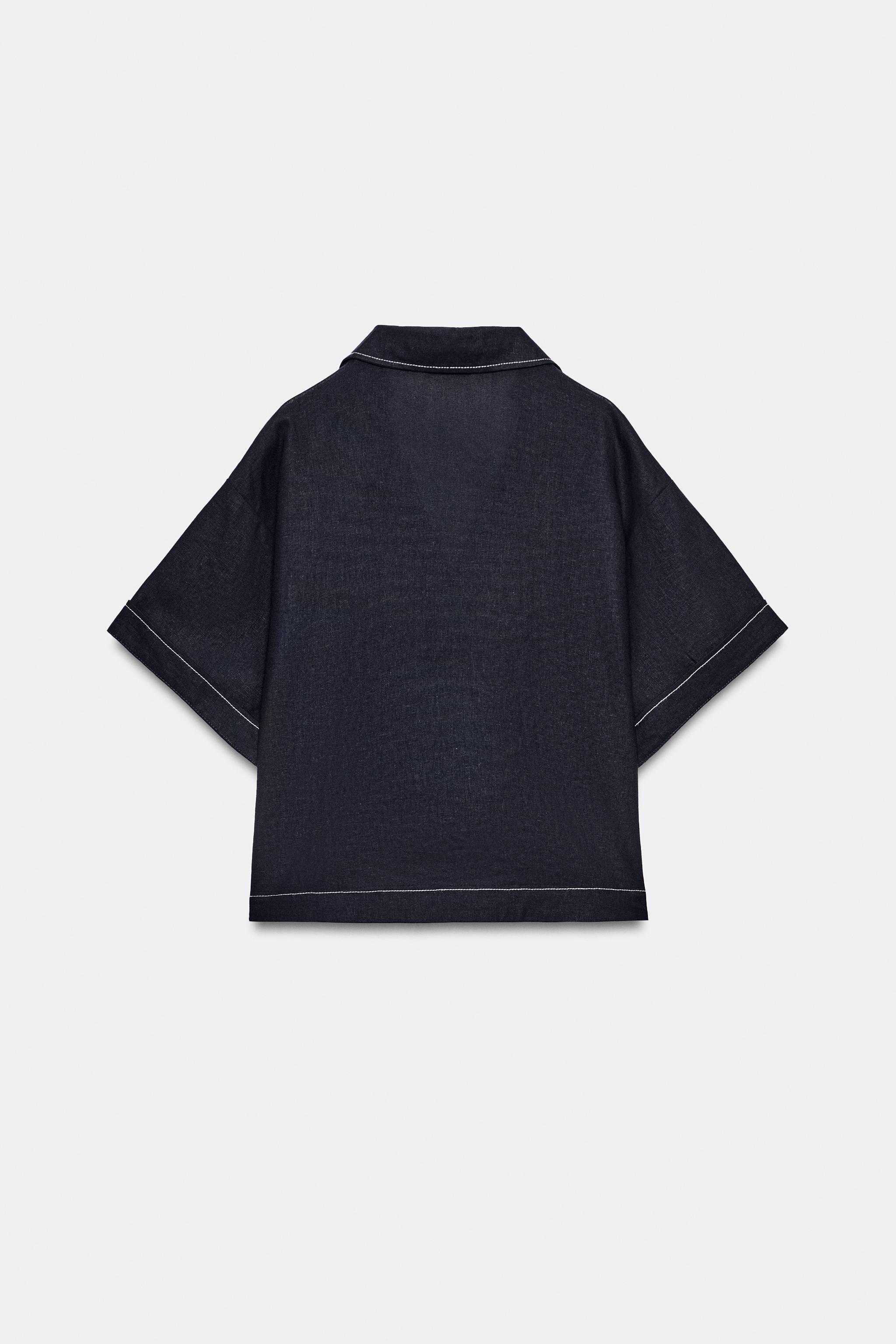 CHEMISE SURPIQÛRES CONTRASTE AVEC LIN