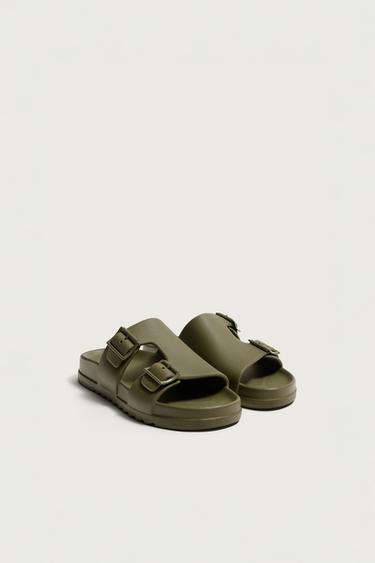 RUBBERISED DOUBLE-STRAP SANDALS - Sea green by Zara