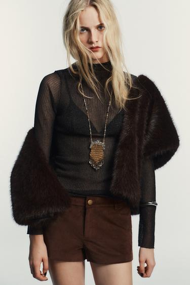 FAUX FUR GILET - Brown by Zara