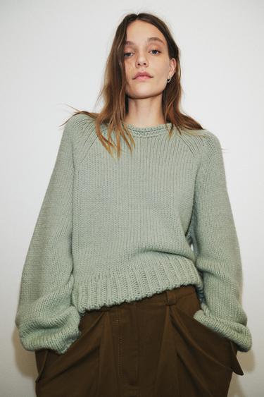 ASYMMETRIC HEM KNIT JUMPER - Sea green by Zara