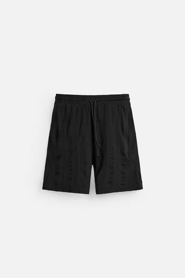 Zara TEXTURED JOGGER SHORTS - Black