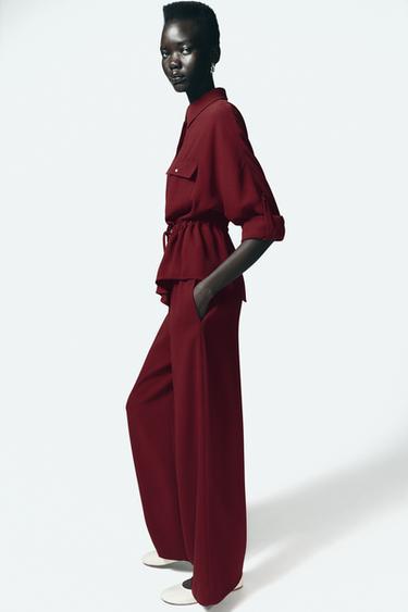 PANTALON EN CRÊPE À JAMBES LARGES - Bordeaux de Zara - Image 2