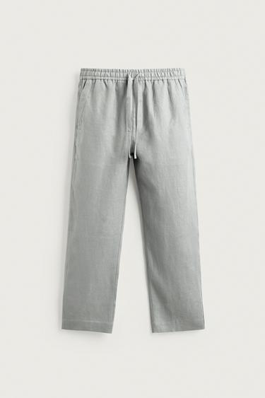 100% LINEN RELAXED FIT TROUSERS - Light grey by Zara