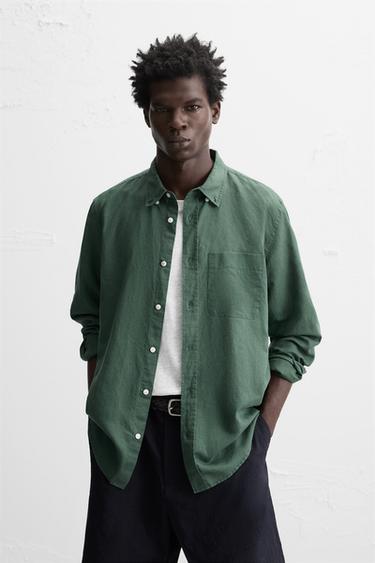 Zara LINEN - COTTON SHIRT - Green