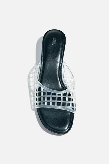 RUBBERISED-EFFECT KITTEN HEEL MULES - Clear by Zara