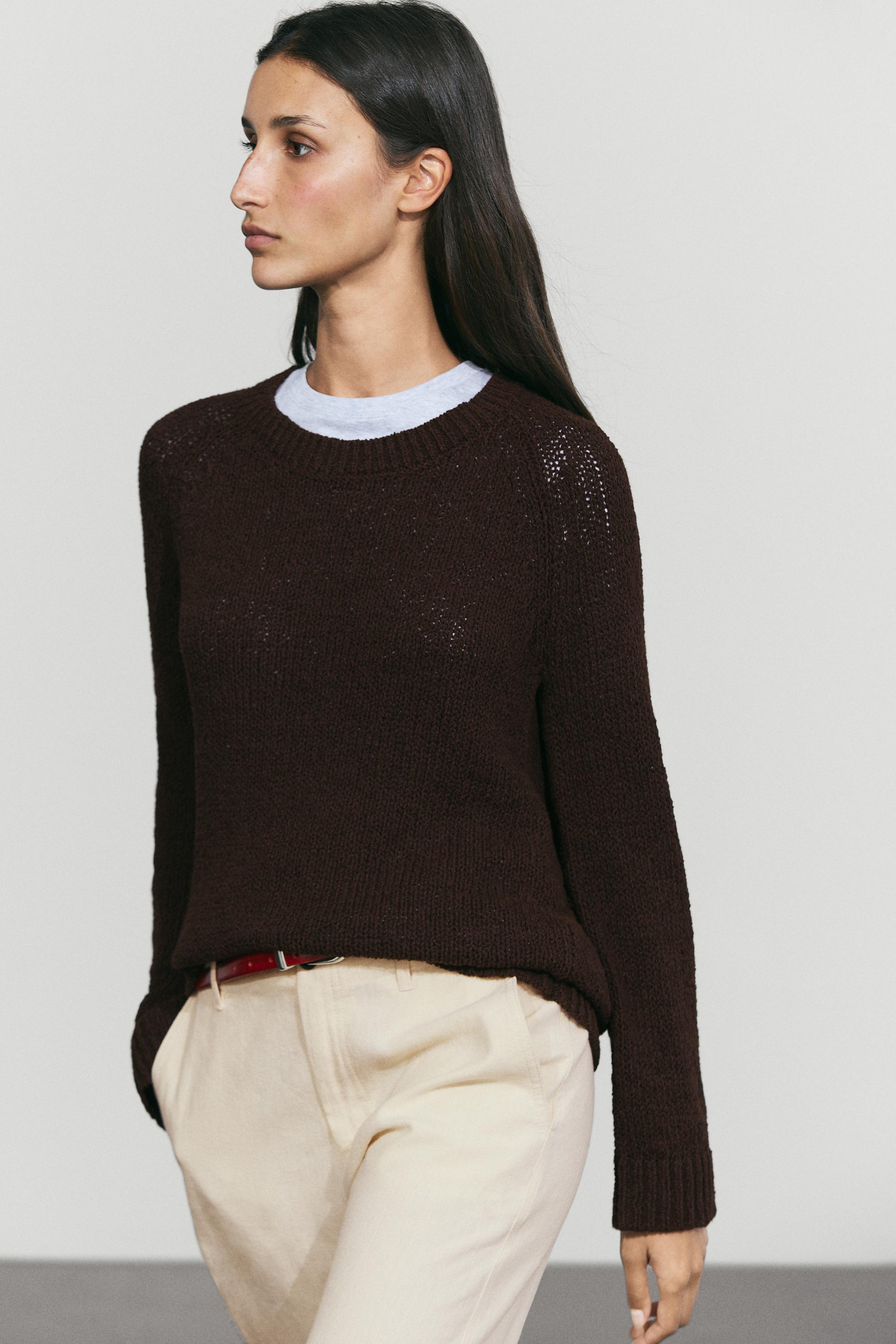 Cotton-blend boat-neck knit sweater