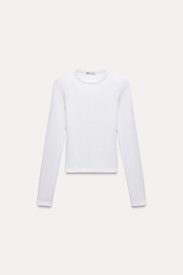 COTTON MODAL LONG SLEEVE T-SHIRT - White by Zara - Image 4