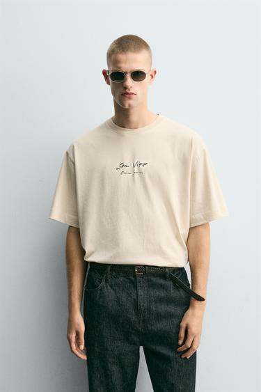 PRINTED SLOGAN T-SHIRT - Ecru / Beige by Zara