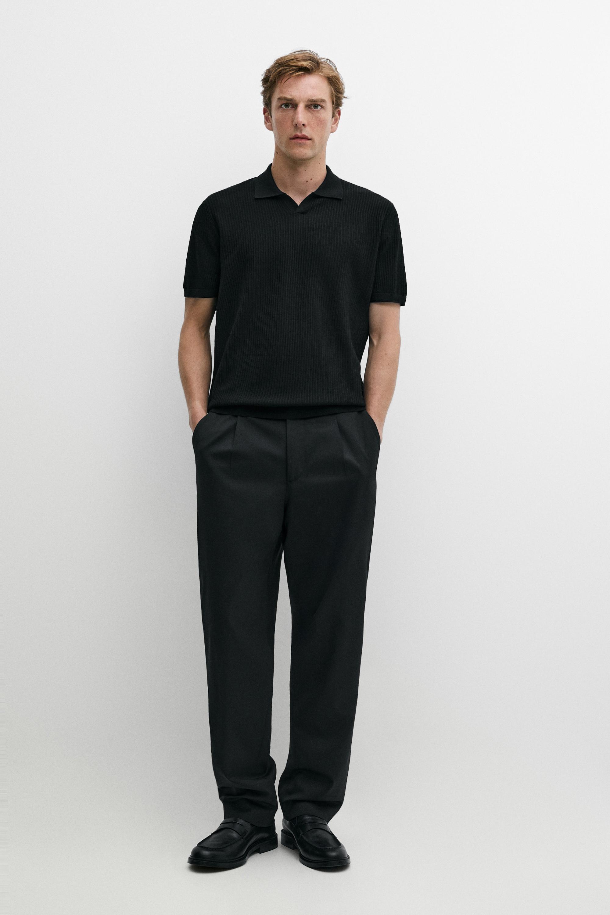Wool blend short sleeve knit polo - Black | ZARA United States