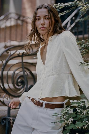 ROMANTISCHE BESTICKTE BLUSE - Cremefarben von Zara
