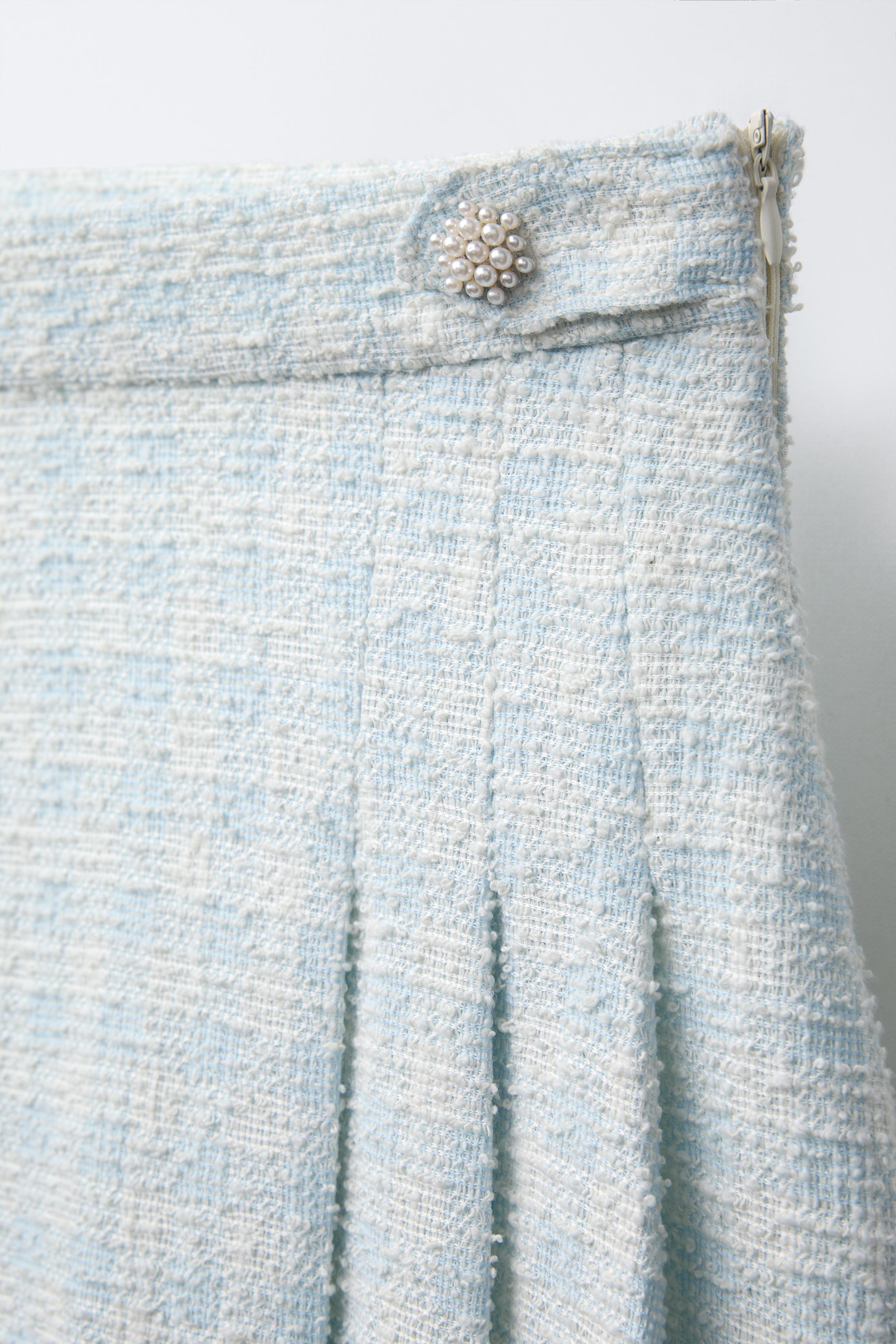 ビジューボタン テクスチャスカート - ライトブルー | ZARA ビジューボタン テクスチャスカート - ライトブルー | ZARA