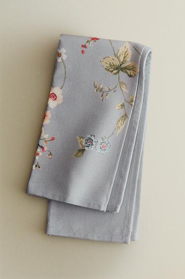 Zara SET OF SMALL FLORAL PRINT NAPKINS (SET OF 2) - Blue