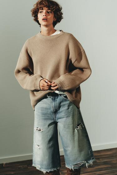 OVERSIZED KNIT SWEATER - Light beige by Zara - Image 1