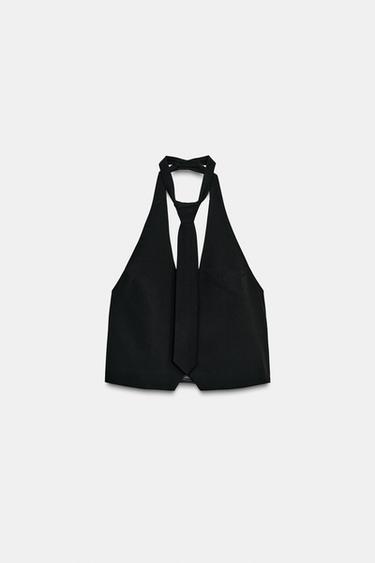 Zara DETACHABLE TIE VEST TOP - Black