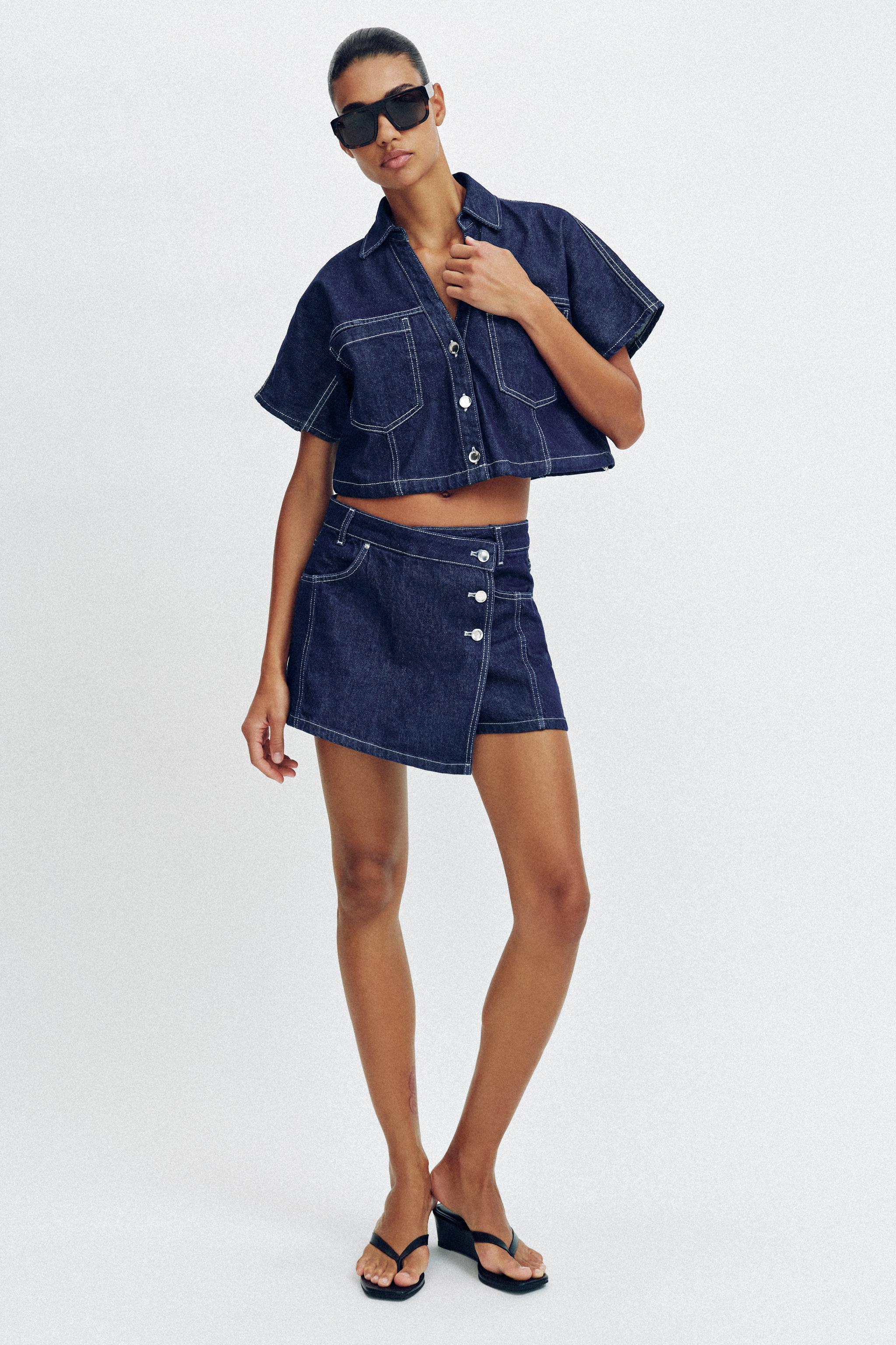 Z1975 WRAP DENIM SKORT - Light blue | ZARA United States