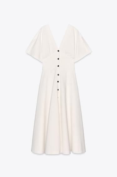 ZW COLLECTION MIDI BUTTON DRESS - White by Zara