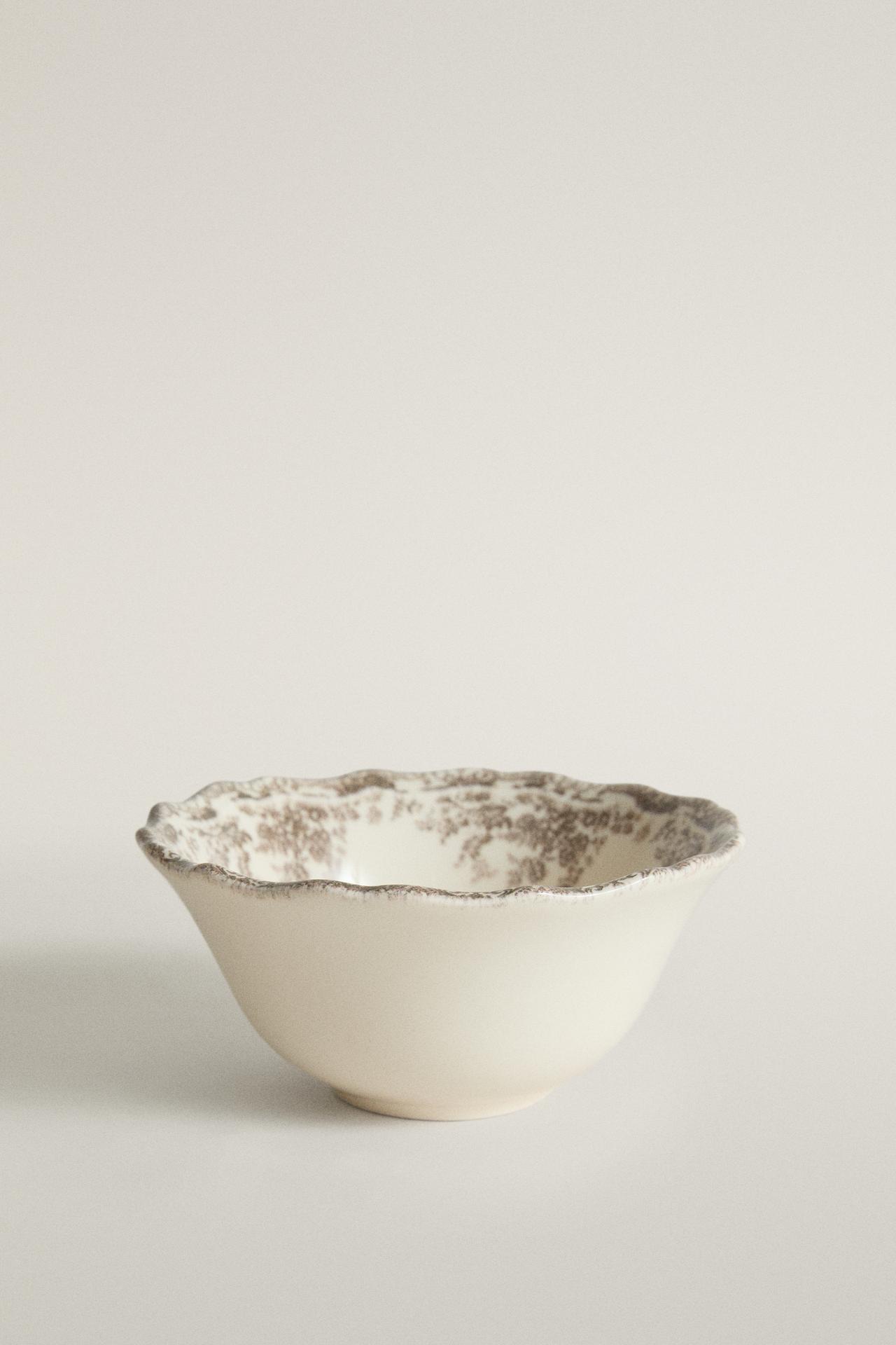 FLORAL EARTHENWARE SNACK BOWL — Brown