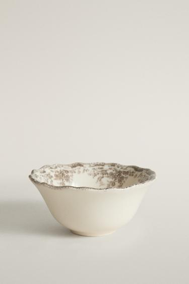 FLORAL EARTHENWARE SNACK BOWL — Brown 1