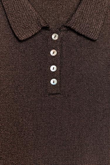 SHORT SLEEVE KNIT POLO SHIRT - Brown by Zara