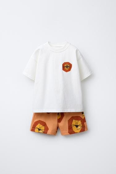 KOMPLET MAJICA IN KRATKE HLAČE Z ŽEPI Z LEVI - Ekru barva od Zare