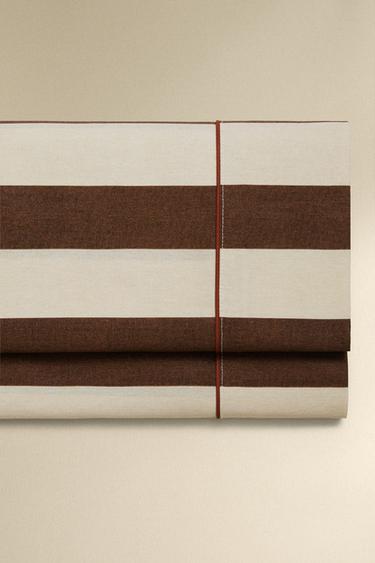 STRIPED WASHED COTTON FLAT SHEET - Brown by Zara