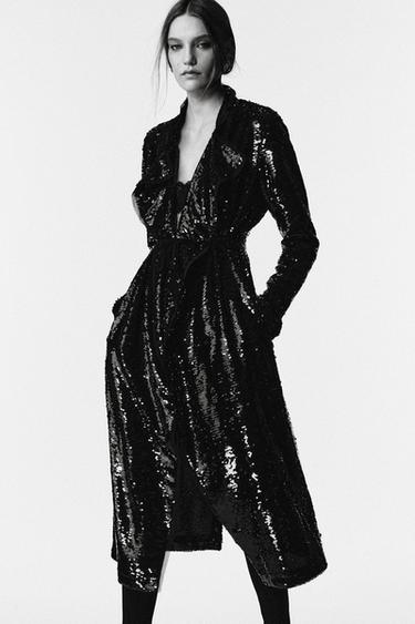 Zara LIMITED EDITION SEQUIN COAT - Black